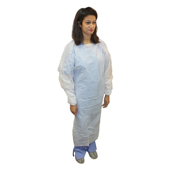 Picture of Polyethylene ISO Gown White Universal w/Thumb Loop 100/cs