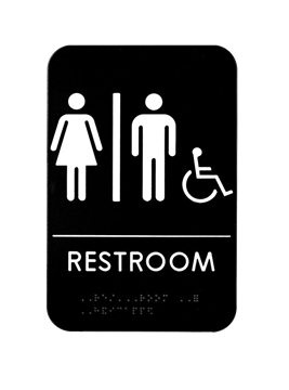 Picture of Restroom Sign, Black/White, Unisex Handicap Braille ADA Compliant, 6" x 9"