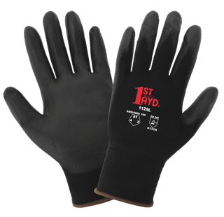 Picture of Black Polyurethane Palm Coated Glove w/Nylon Liner Xtra Small 12dz/cs