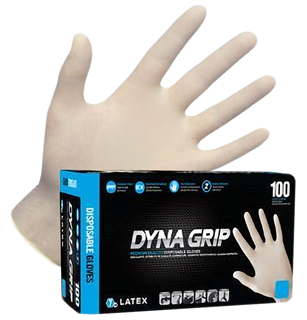 Picture of 7 mil Dyna Grip Latex Gloves PF Exam Grade Medium 10 x 100/Case