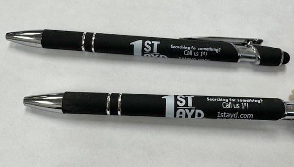 Picture of Black Rubberized Stylus Pen White 1st Ayd Logo, Black Ink