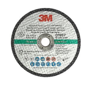 Picture of 3M Aluminum Oxide Cut Off Wheel Type 1 3" x  1/32" x 3/8" 50/pack