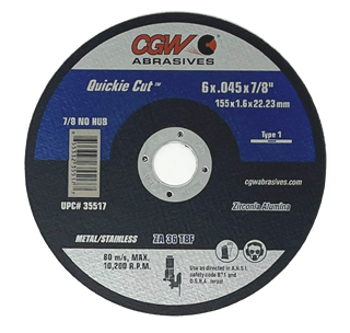 Picture of Quickie Cut -Cutoff Wheel Metal/Stainless 6" x .045" x 7/8"  25/box